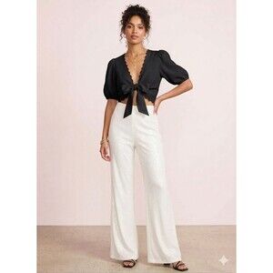 Black Halo Eve Size 8 White Sequin High Waisted Pants Formal Evening Bridal